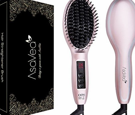 AsaVea Hair Straightener Brush - Fastest Heating, Auto Temperature Lock, Auto Shut Off, Patented Design, Backed By FCC Bonus Hair stickers and cleaning brush (Rose Gold)
