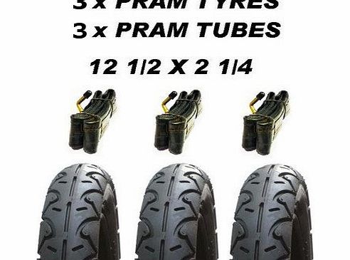 ASC 3x Pram Tyres amp; 3x Tubes 12 1/2 X 2 1/4`` LUX 4 KIDS Baby Style Zing XTS Red Kite