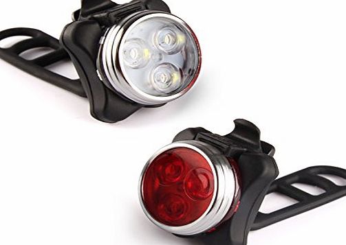Ascher Rechargeable LED Bike Lights Set - Headlight Taillight Combinations LED Bicycle Light Set (650mah Lithium Battery, 4 Light Mode Options, 2 USB cables)