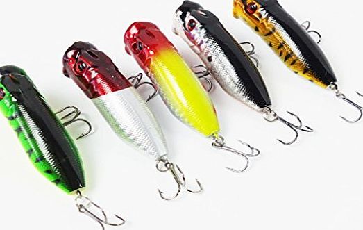 Asdomo 5pcs Topwater Popper Minnow Fishing Lures,7CM Crankbait Tackle Tiddler Bait Bass Trout Shad Tackle Spinner Sea Fluke Saltwater Bream