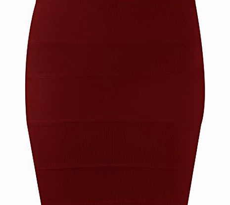 asfashion online New Ladies Ribbed Bandage Zip Skirt Womens Bodycon Panel Skirt UK 8 10 12 14 (8, Wine)