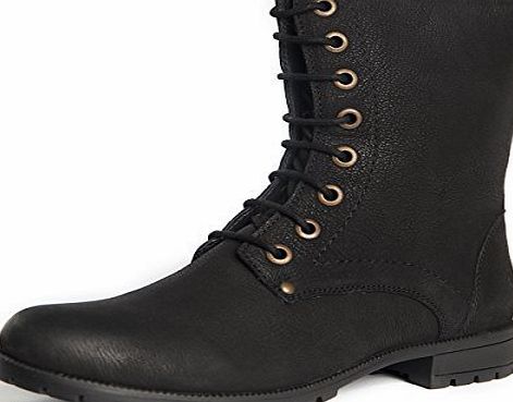 Aspele Womens Leather Black Combat boots with Lace up and Zip Up (UK 5 EU 38)