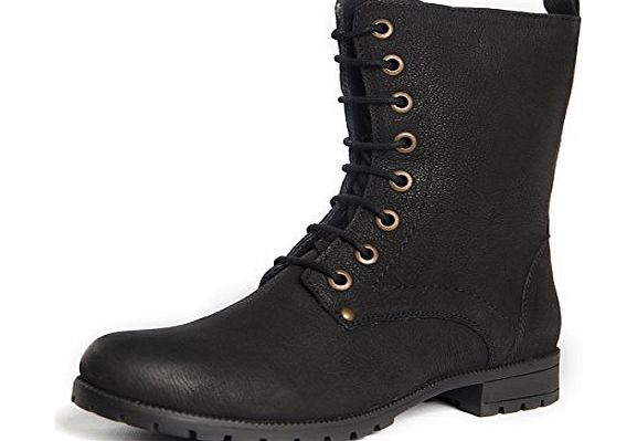 Aspele Womens Leather Black Combat boots with Lace up and Zip Up (UK 6 EU 39)
