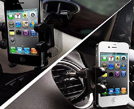 Asscom 2-in-1 Mobile Phone Car Mount, AsscomTM Cell Phone Car Mount Holder, Cradle - Universal Fit - Secure Cell Phone/GPS to Windshield Dashboard Car Mount Holder and Car Air Vent in Vehicle holder - Instal