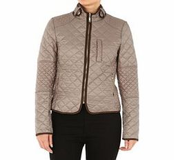 Taupe quilted zip-up jacket