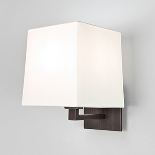Azumi Low Energy Bronze Wall Light With A Square Natural Coloured Fabric Shade