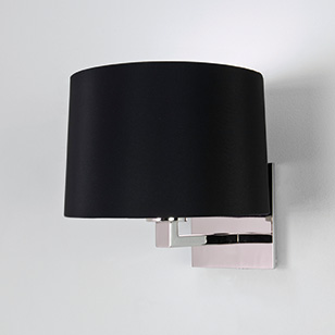 Azumi Polished Nickel Wall Light With A Round Black Fabric Shade