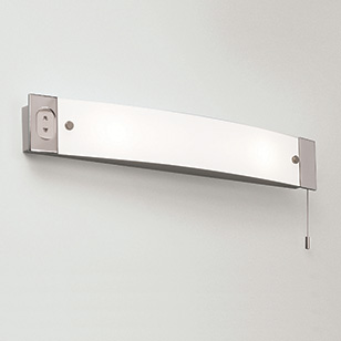 Bathroom Wall Light In Chrome And Glass With A Pull Cord Switch And Shaver Socket