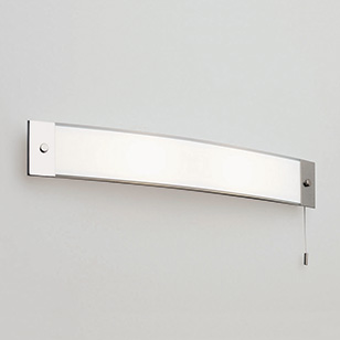 Astro Lighting Bow Rectangular Chrome And White Glass Bathroom Mirror Wall Light With A Pull Cord Switch