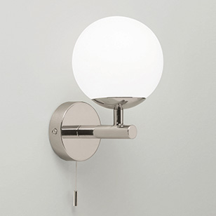 Astro Lighting California Bathroom Chrome Wall Light With Round White Opaque Glass Shade