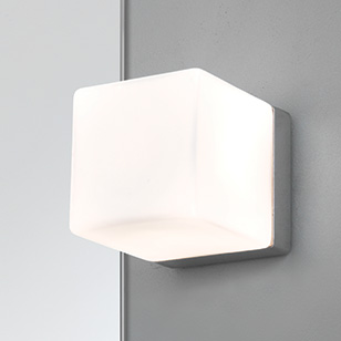 Astro Lighting Cube Modern Polished Chrome Bathroom Wall Light With A Cube Shaped Glass Shade