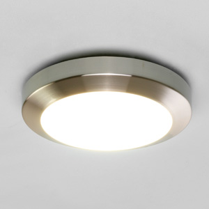 Astro Lighting Dakota Round Bathroom Ceiling Light In Brushed Nickel With A White Glass Shade