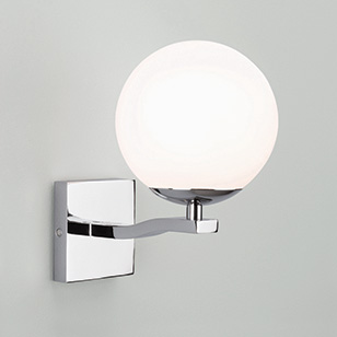 Astro Lighting Global Bathroom Chrome Wall Light With Round White Opaque Glass Shade
