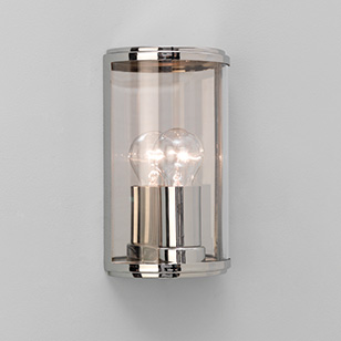 Astro Lighting Homefield Round Outdoor Wall Light In A Nickel Finish With A Clear Glass Shade