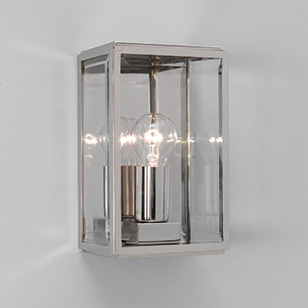 Astro Lighting Homefield Square Outdoor Wall Light In A Polished Nickel Finish With A Clear Glass Shade