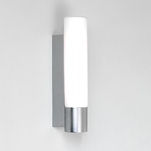 Astro Lighting Kyoto Satin Chrome Bathroom Wall Light With A White Opaque Tube Shaped Glass Shade