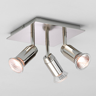Magna Modern Ceiling Mounted Polished Nickel Square Ceiling Light With 3 Spotlights
