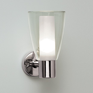 Astro Lighting Maine Bathroom Chrome Wall Light With Clear Glass Outer And Frosted Inner Tube Shade