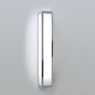 Mashiko Polished Chrome Linear Bathroom Wall Light With A White Opaque Shade