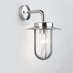 Astro Lighting Montparnasse Modern Polished Nickel Outdoor Wall Light With A Clear Glass Shade
