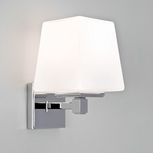 Astro Lighting Noventa Modern Polished Chrome Bathroom Wall Light With A White Glass Shade