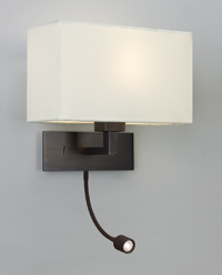Astro Lighting Park Lane Modern Wall Light In Bronze With White Fabric Shade And LED Reading Light