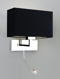 Astro Lighting Park Lane Wall Light In Polished Nickel With Black Fabric Shade And LED Reading Light