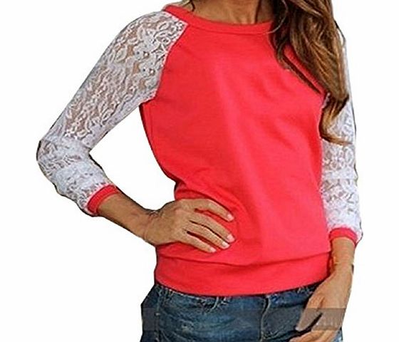 atdoshop  1PC Womens Lady Lace Hooded Sweatshirt Casual Jacket Coat Blouse Tops (S, Red)