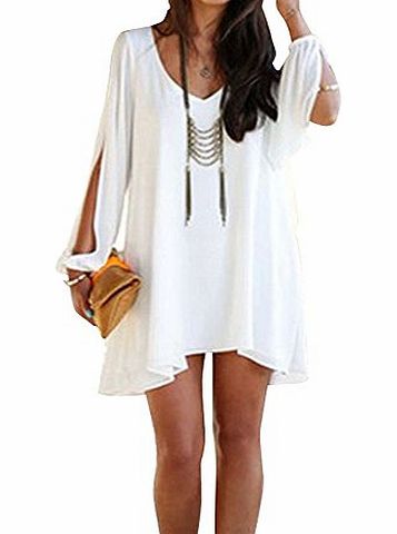 (TM) 1PC Sexy Women Lady Summer Casual Party Evening Cocktail Short Mini Dress White (M)