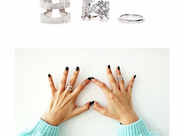 (TM) Fashion 3pcs/Set Gold Stack Plain Above Knuckle Ring Band Midi Rings (Silver)