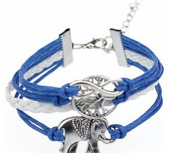 (TM) Life Tree Love Infinity Handmade Knit Black Leather Charms Bracelet Blue