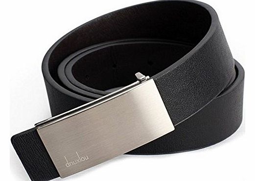 (TM) New Mens Automatic Buckle Leather Formal Waist Strap Belts (Silver)