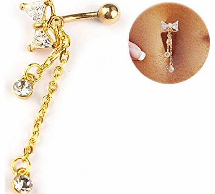 (TM) Reverse Belly Ring Dangle Navel Bar Gold Dangle Body Jewelry Piercing