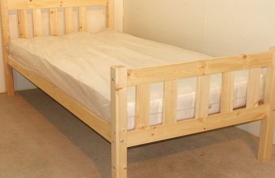Short Bed -Single Bed Pine 3ft x 5ft 8 Childrens Single Bed Wooden Frame - includes 9`` thick open coil memory foam mattress