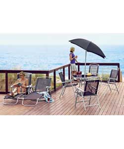 4 Seater Patio Set with Parasol and 2 Loungers