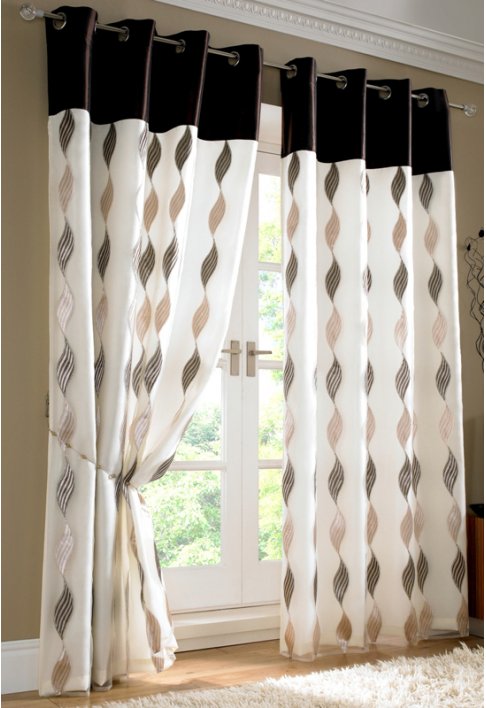 Chocolate Lined Voile Eyelet Curtains