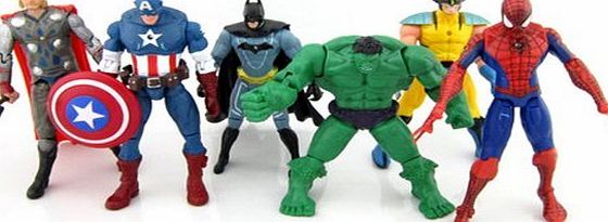 Atsune 6 Avengers Super Hero Action Figures Hulk Wolverine Thor Batman Spiderman Captain America