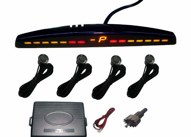 AUBIG 2-Color LED Display Car Parking Sensor System Reversing Radar Alert Kit 4 Sensors Audio Buzzer Alarm