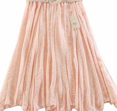 AUBIG Womens Bohemian Maxi Striped Irregular Shape Long Skirt with Belt Pink