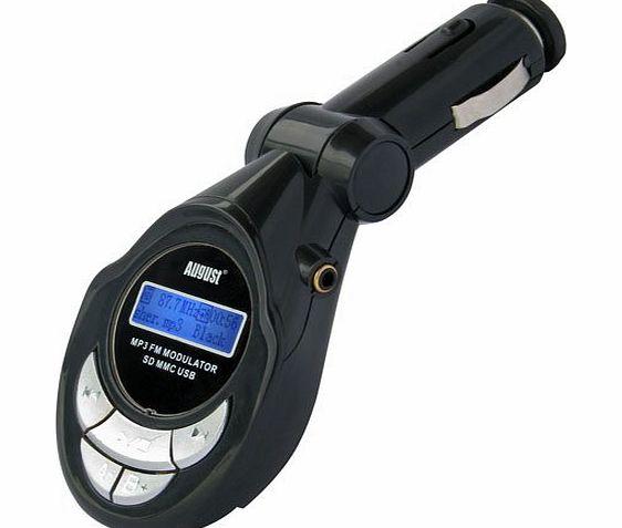 August CR100 - FM Transmitter with 3.5mm In / USB Port / Card Reader - In Car MP3 Player for Smartphones an
