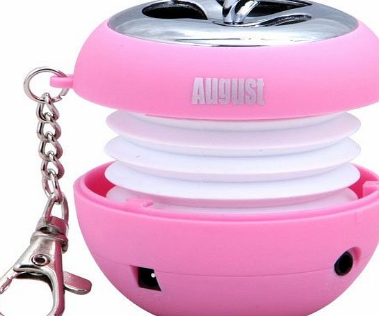 August MS310P Portable Mini Speaker - Pocket Travel Speakers with LED Light Display and Built-In Rechargeable Battery - 3.5mm Standard Audio Cable for use with MP3 Players / Mobiles / Laptops - Pink