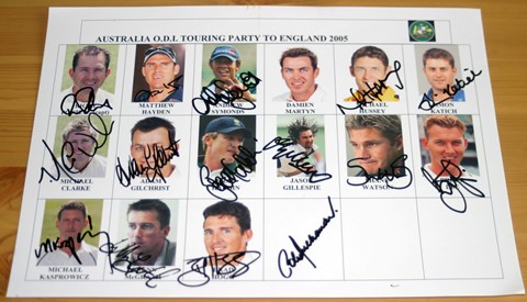 AUSTRALIA 2005 A4 ASHES TEAM SHEET SIGNED BY 15