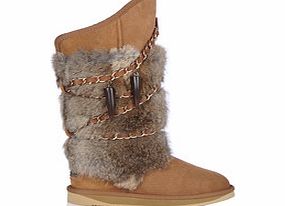 Australia Luxe Atilla chestnut rabbit fur trim boots
