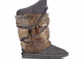 Australia Luxe Atilla grey rabbit fur trim boots