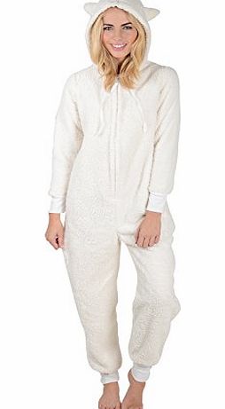 Autumn Faith Ladies Cream Snuggle Fleece All In One Piece Pyjamas PJs Onesie With Hood - M