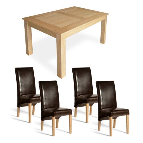 Avalon Oak Dining Furniture Oak Dining Set - 5 Table   4 Leather Chairs