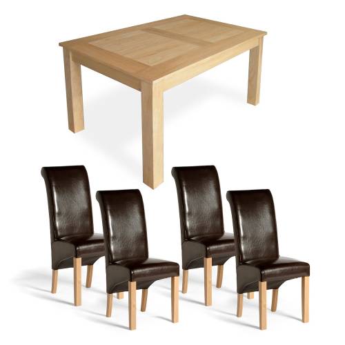Avalon Oak Dining Furniture Oak Dining Set - 5`Table   4 Rollback Chairs