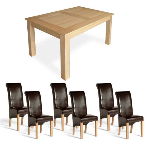 Oak Dining Set - 6 Table + 6 Rollback Chairs