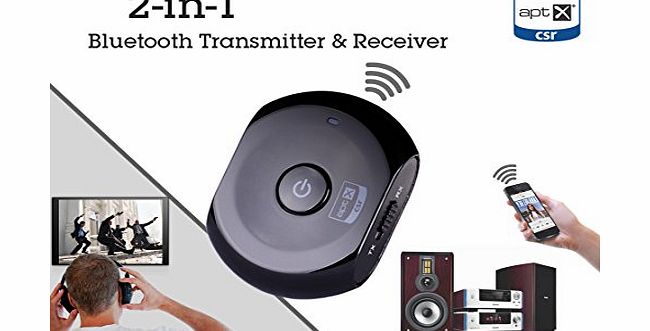 Saturn Wireless Bluetooth Audio/music Adapter Transmitter and Receiver 2-in-1 with aptX audio codec for high quality sound, support iPhone, iPod, iPad, iPhone 6, iPhone 6 plus, Tablets and ot