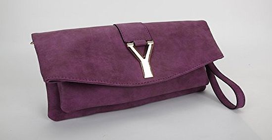 Avashion Womens Designer Faux Leather Celebrity Shoulder Satchel Tote Clutch Evening Bag (Purple)